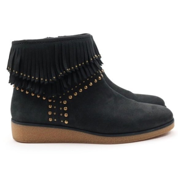 NEW UGG Ariane Black Fringe Studded Leather Boots - Picture 4 of 5